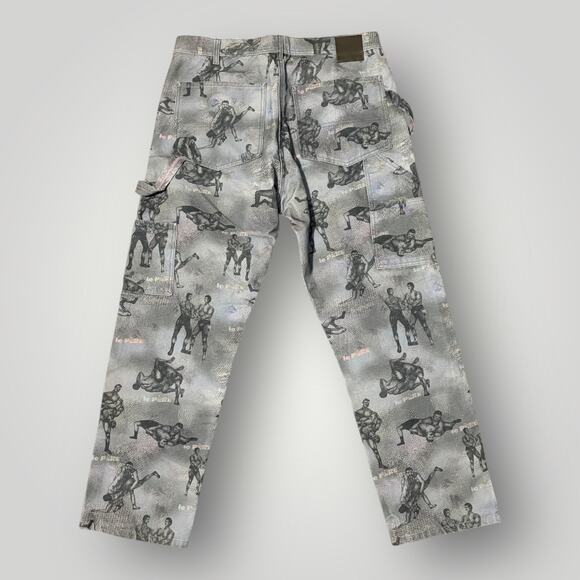 le PÈRE Painter's Trouser 34 x 30 Tap Out Ink Wrestling AOP Graphic Jeans NWT - Picture 2 of 8